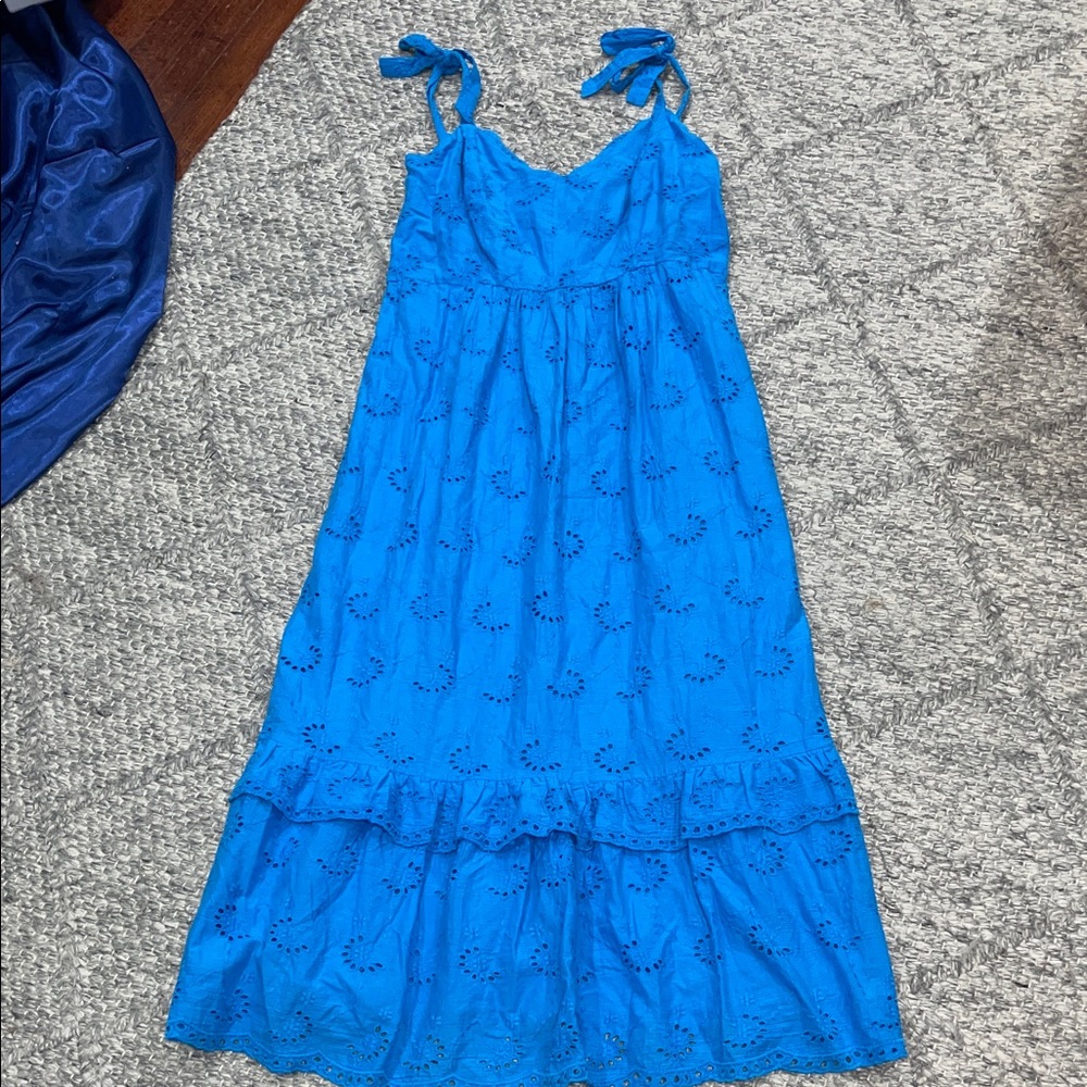 Taylor Bright Blue Eyelet Maxi Dress with Tie Straps